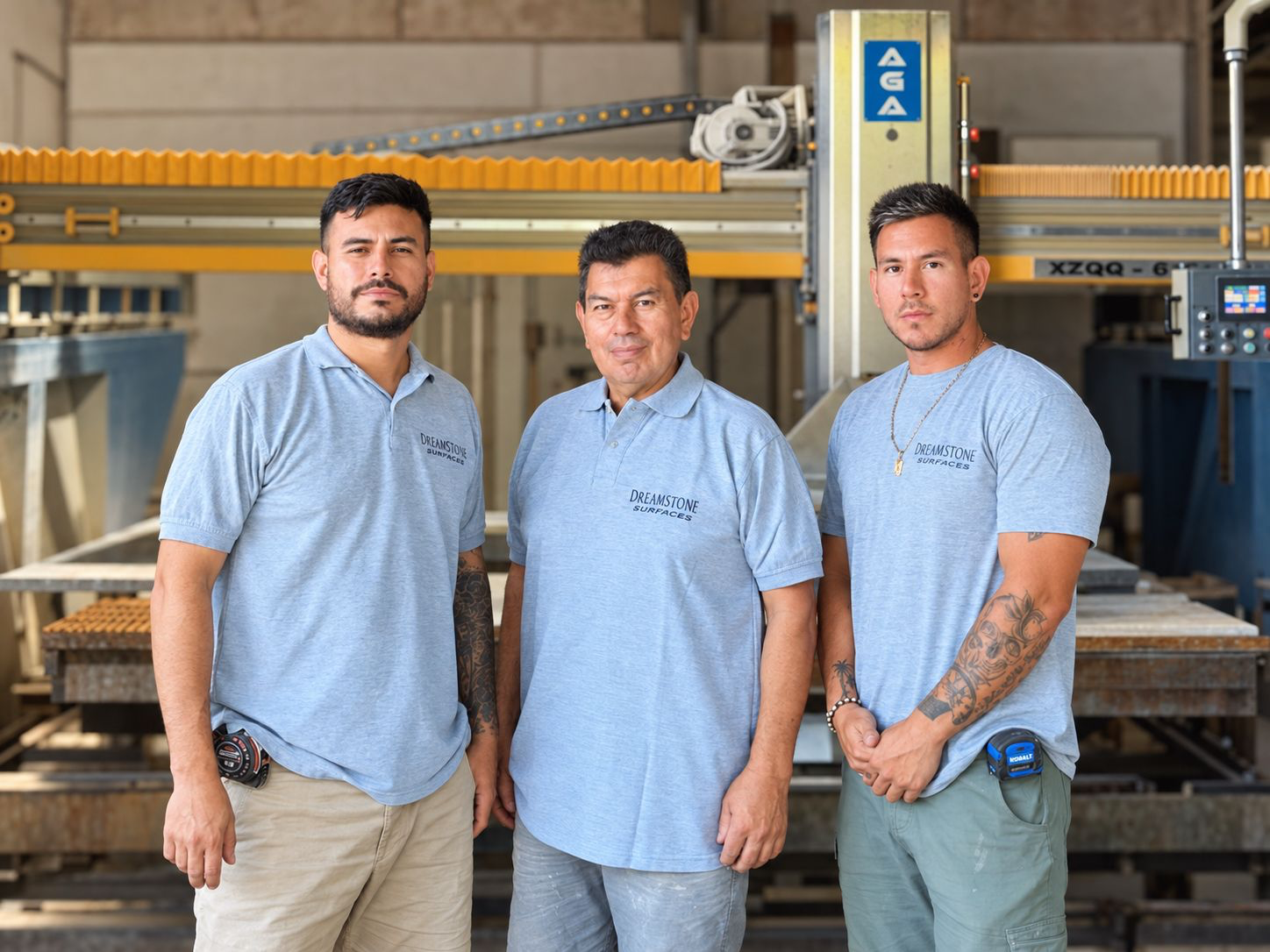 The founding family of Dreamstone Surfaces in their fabrication workshop