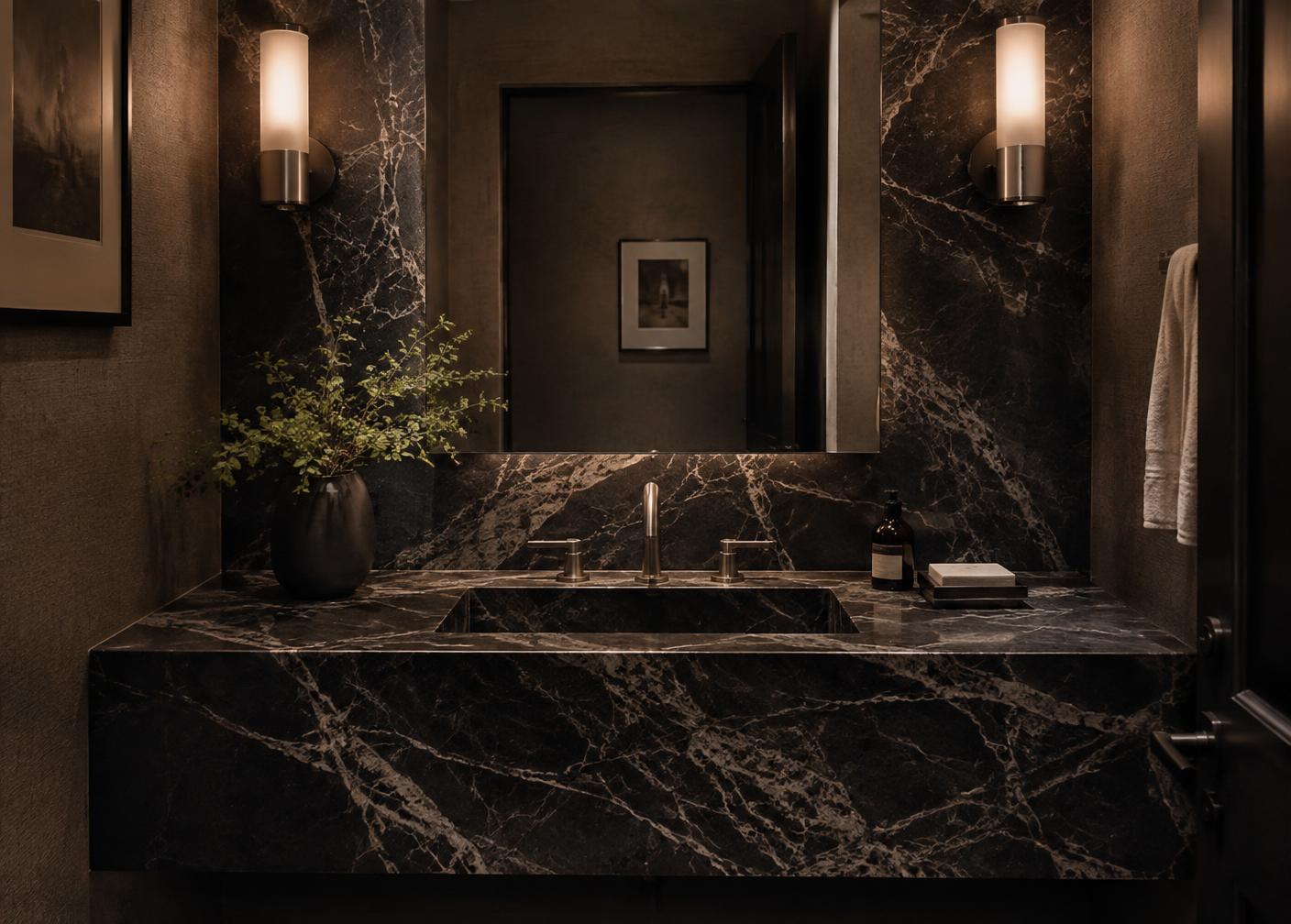 Powder Room — Dark Marble